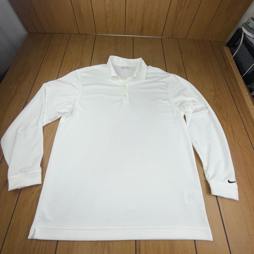 Nike Golf Fit Dry Long Sleeve Polo Shirt Mens Medium White Performance RN56323